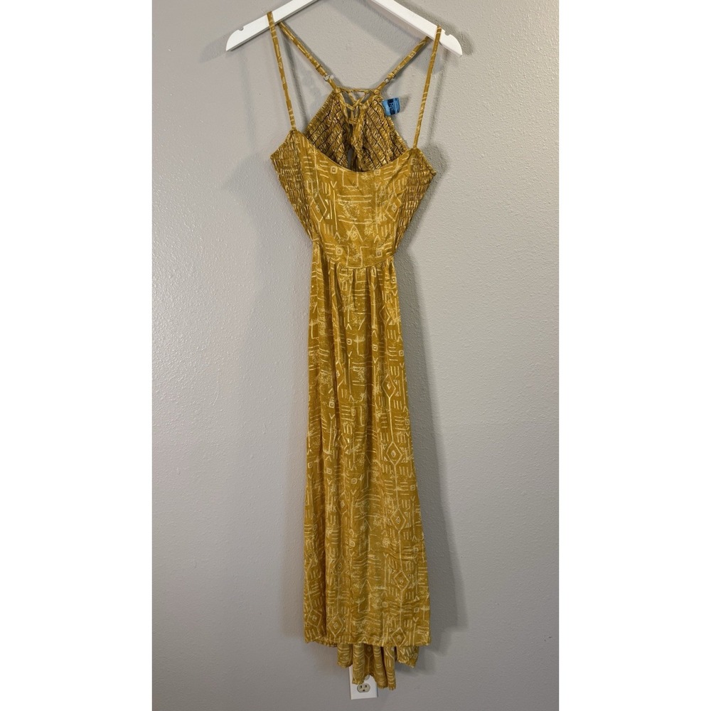 Ble Resort Bohemian Open‎ Back Smocked Tassel Vacation Maxi Dress Small